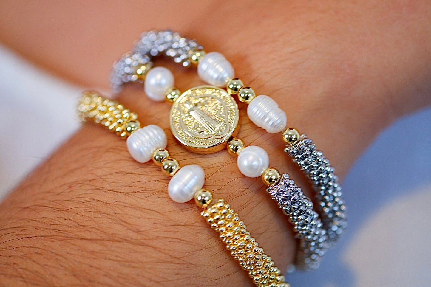 Set Triple Pulseras De San Benito